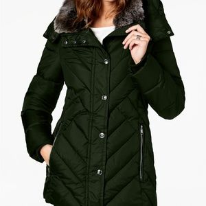London Fog Petite Faux-Fur-Trim Hooded Puffer Coat
